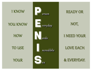 PENIS – Olive Green Romantic Humor Trifold Greeting Card